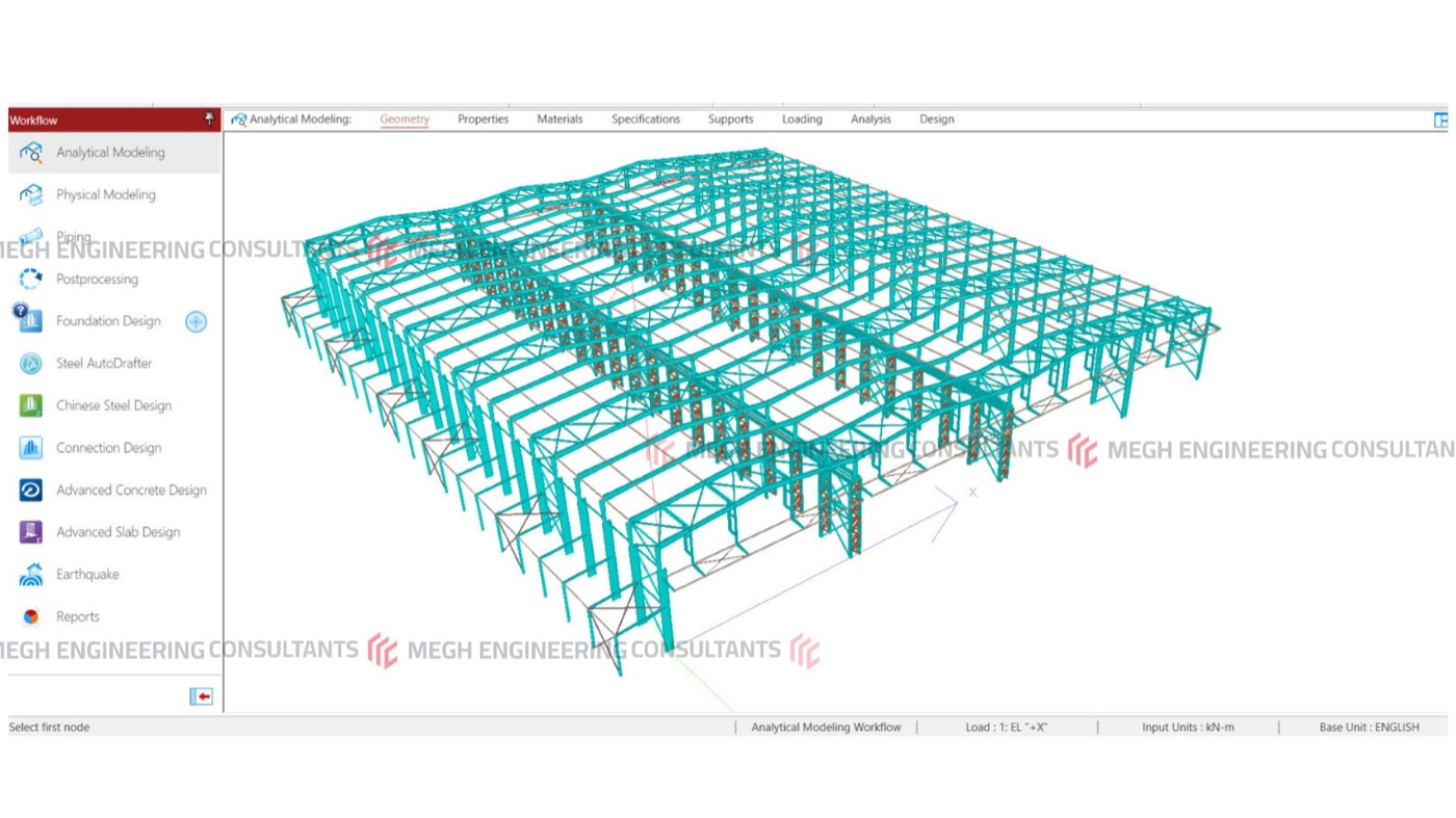 Analytical structural model — full-building geometry