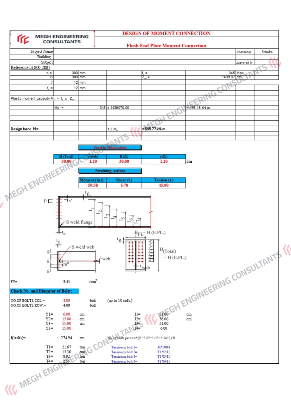 Flush end-plate moment connection design (IS 800:2007)