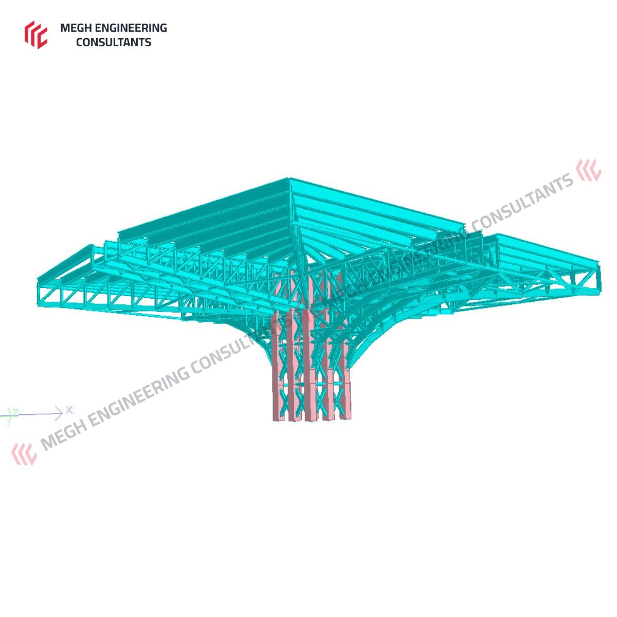 3D model — cantilevered mushroom canopy structure