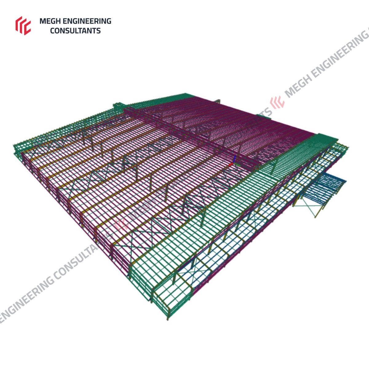 3D structural model — full framing layout