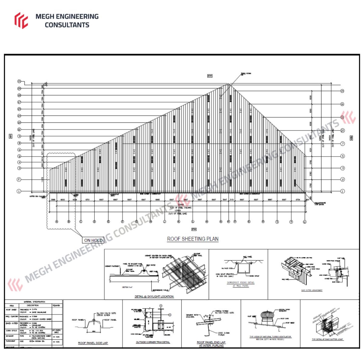 Roof sheeting plan — skewed roof geometry