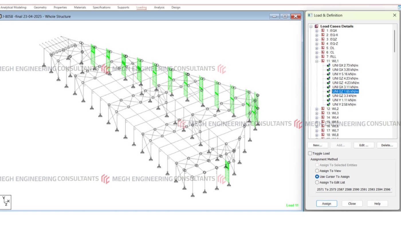Wind-load analysis — sine and cosine components on the skewed wall