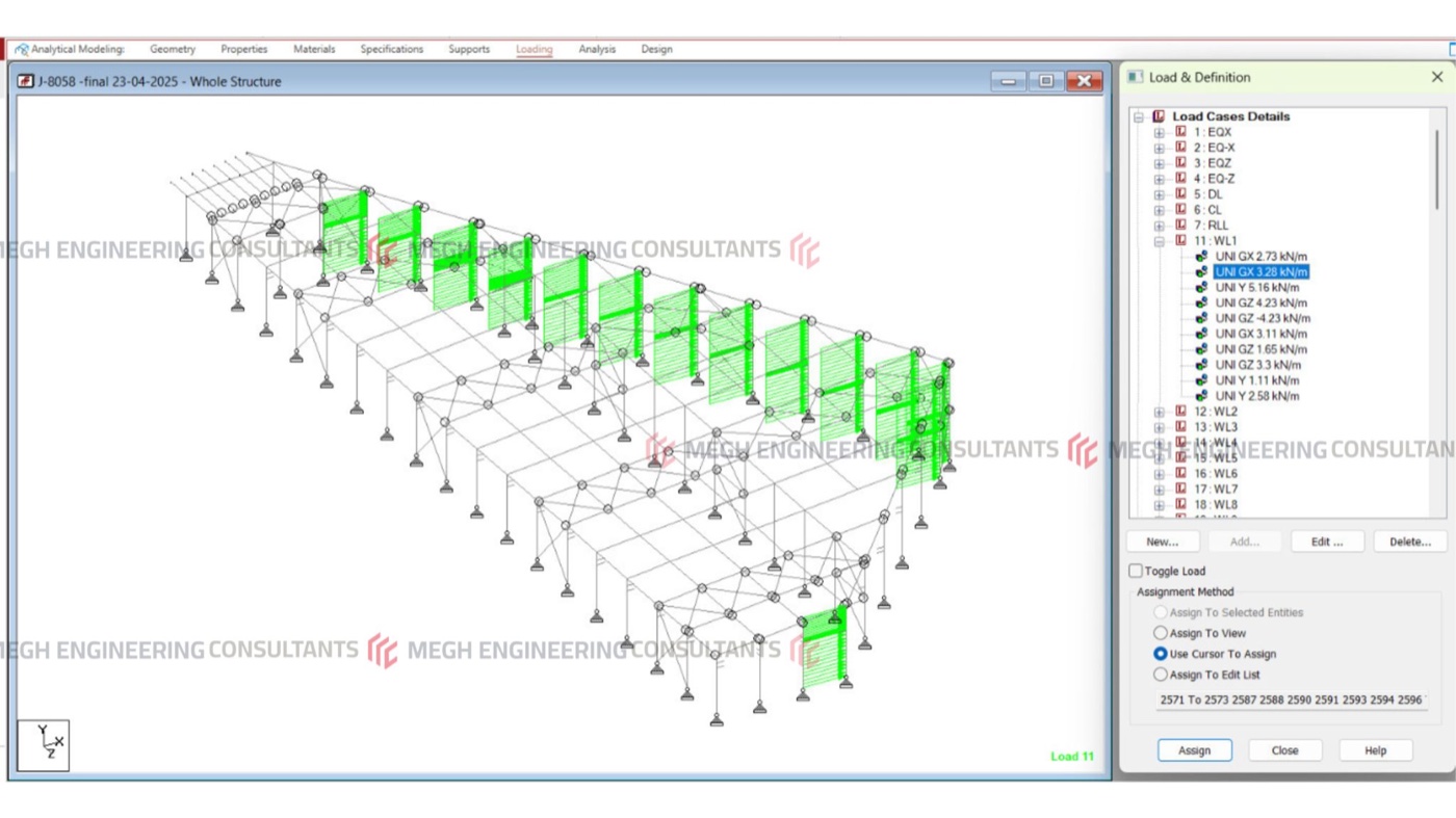 Wind load case application across the structure